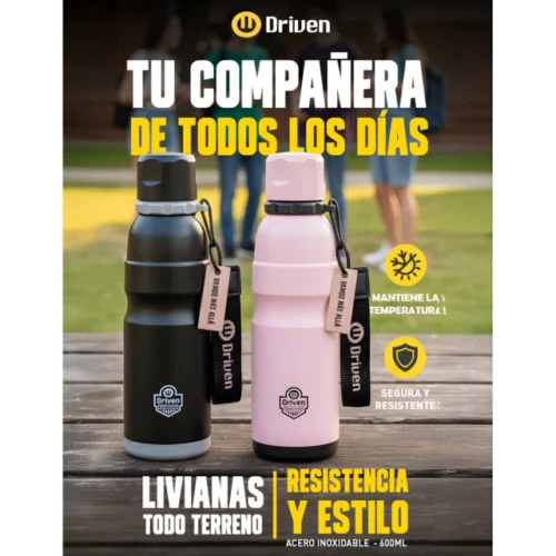Botella térmica de acero inoxidable 600 cc Rosa/Negra