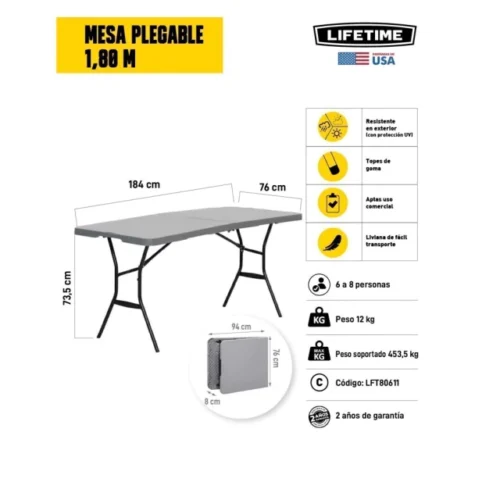 Mesa plegable 1,80 m Lifetime Blanca